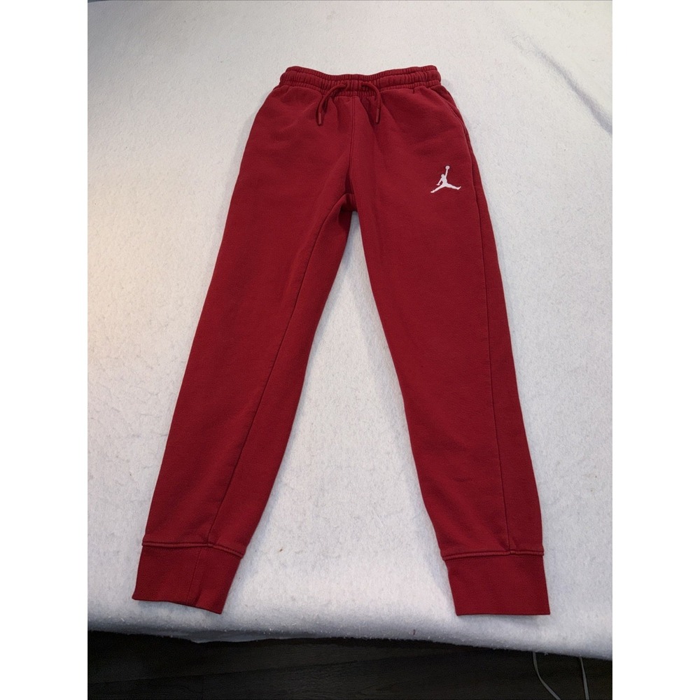 Air Jordan Boys Youth Medium Red Jumpman Fleece Jogger Sweatpants White Logo